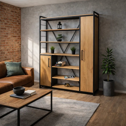 Oak industrial/loft bookcase with NIKO shelves