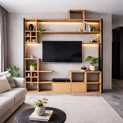 Loft Oak TV wall installation