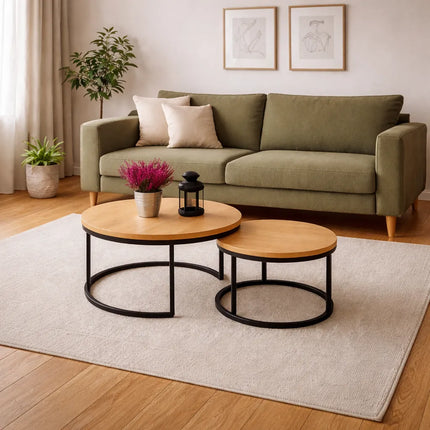 Set of round oak DUO coffee tables