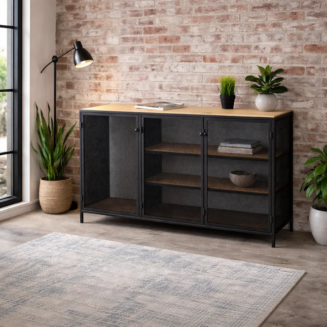 Oak loft-style perforated chest of drawers Cottesmore