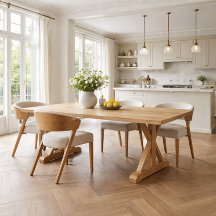 Tothill Solid Oak Dining Table Straight Edge with Wooden Farmhouse Legs 220cm x 90cm (8 seater)