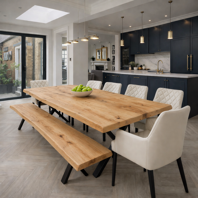 Firsby Live Edge Solid Oak Dining Table Standard Steel Leg