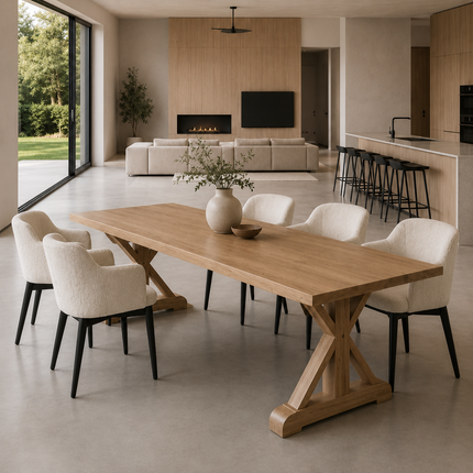 Tothill Solid Oak Dining Table Straight Edge with Wooden Farmhouse Legs 220cm x 90cm (8 seater)