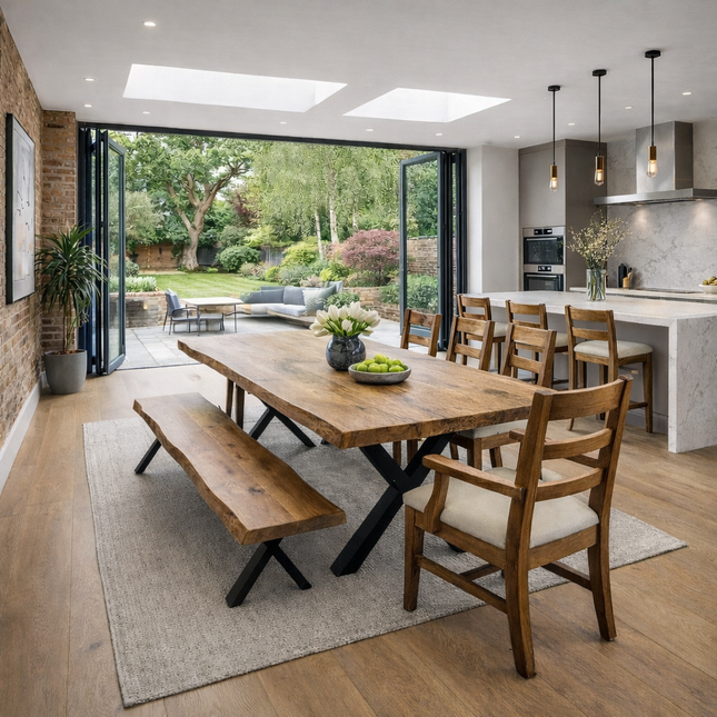 FIRSBY SET   Table / Bench / 5 Wooden Chairs