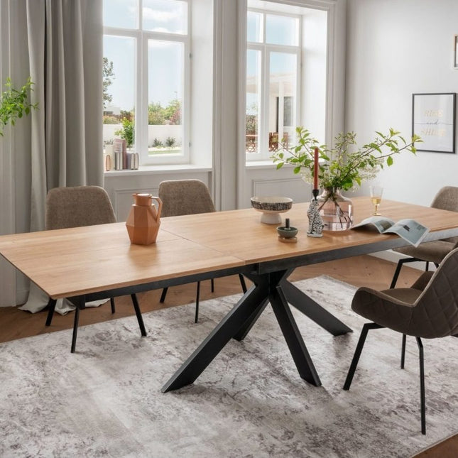 Solid Oak Extendable Kitchen Dining Table with STAR LEGS – Industrial Rustic HARDWOOD Table Clar 040