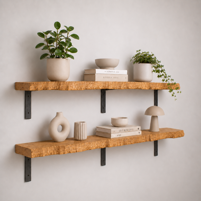 Reclaimed Live Edge Rustic Shelf Non Lipped Shaped Bracket