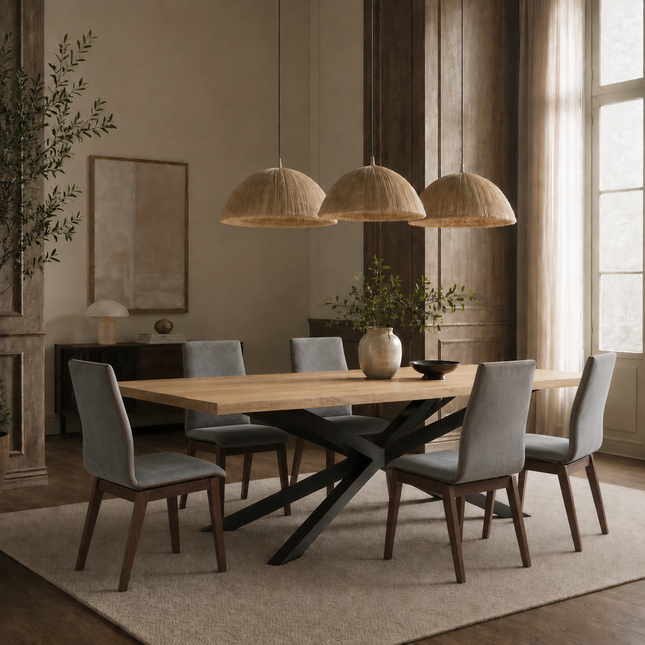 Ailby Oak Modern Dining Table Spider Stel Base