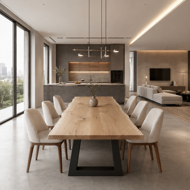 Moffat Live Edge Solid Oak Dining Table Chunky Steel Leg