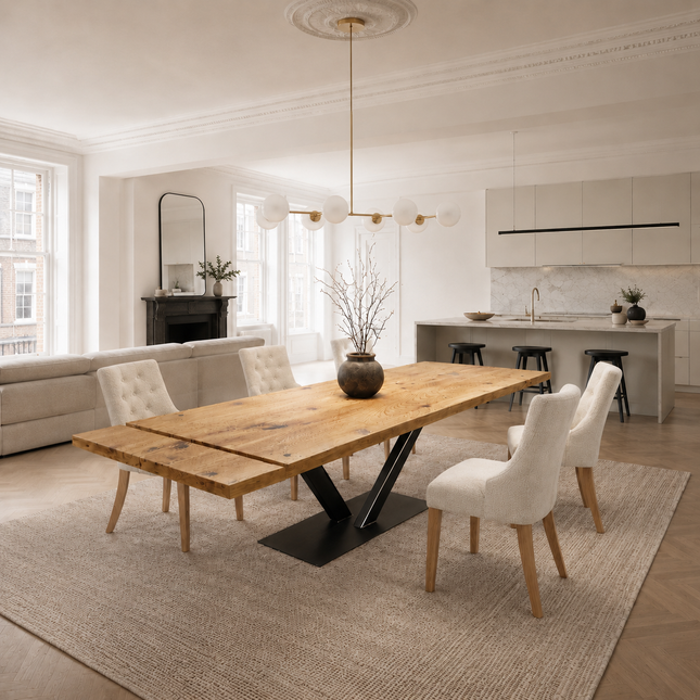 Brigg Dining Table Straight Edge Extendable 2 Sides  V Steel Base