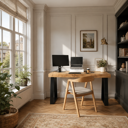 Boston Desk Industrial Metal Legs Thick Rustic Wood