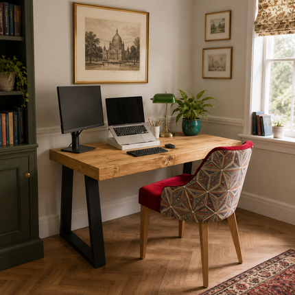 Boston Desk Industrial Metal Legs Thick Rustic Wood