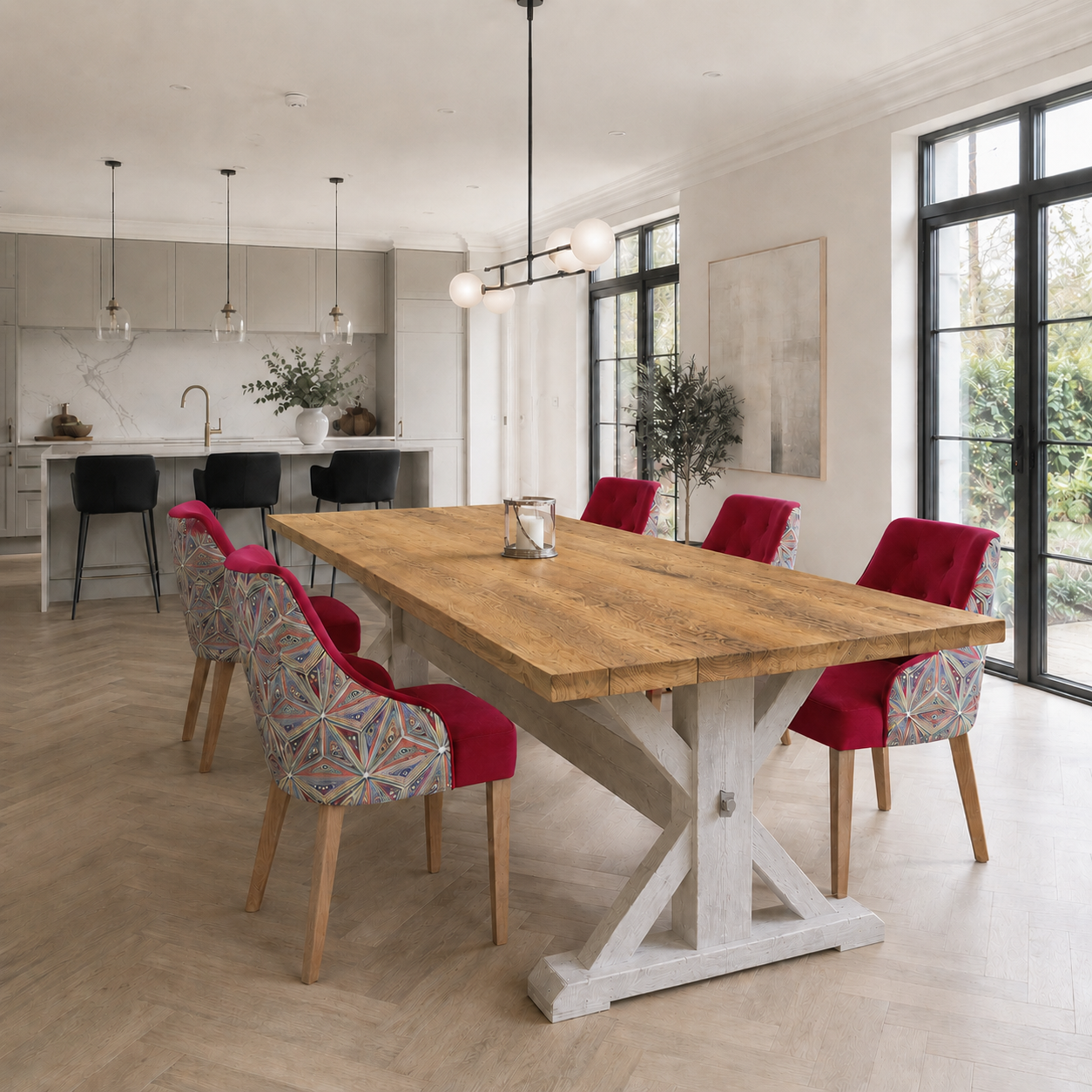 Rustic Dining Table Kirton Farmhouse X Beam Wooden Base – Clar Furniture UK