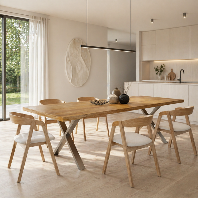Bryton Solid Oak Dining Table XF Steel Legs