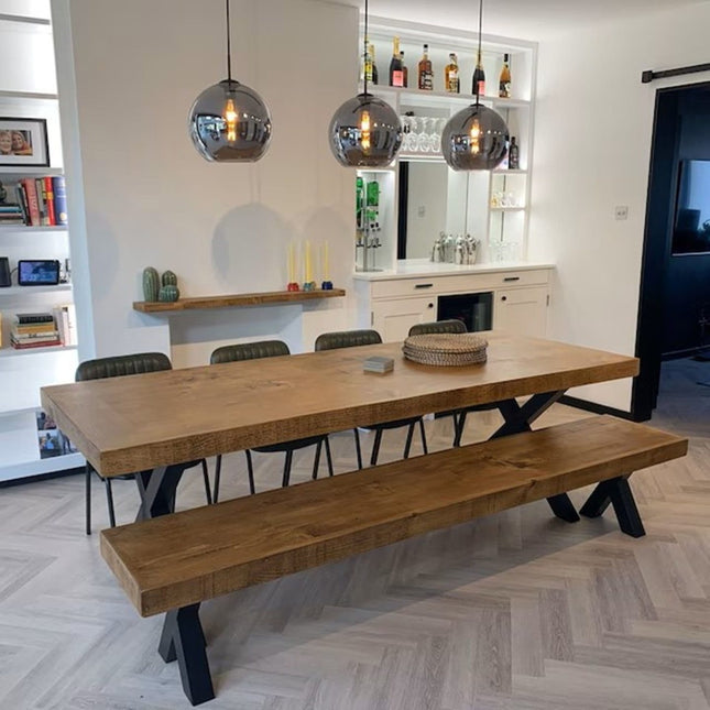 Dining bench Lincoln Rustic Farmhouse Chunky Metal Legs