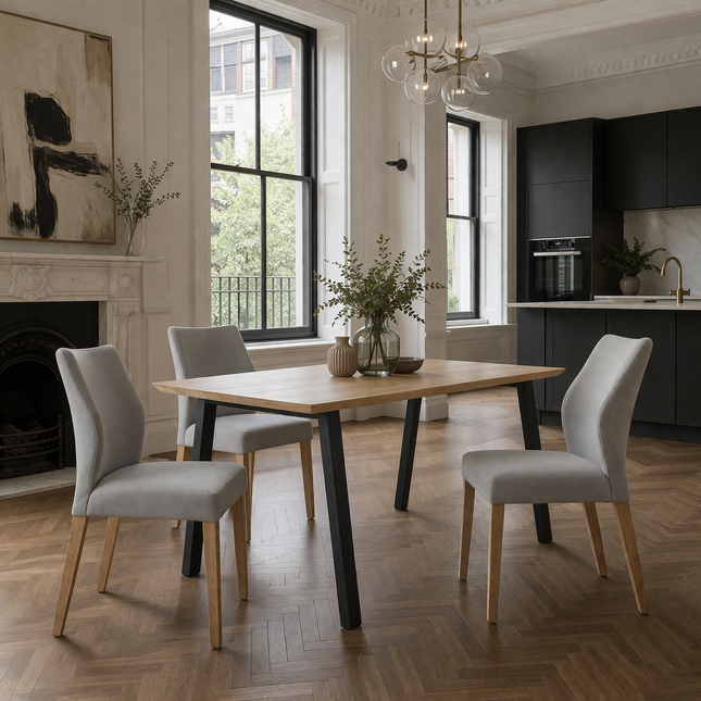 Girton Solid Oak Dining Table with Steel Legs
