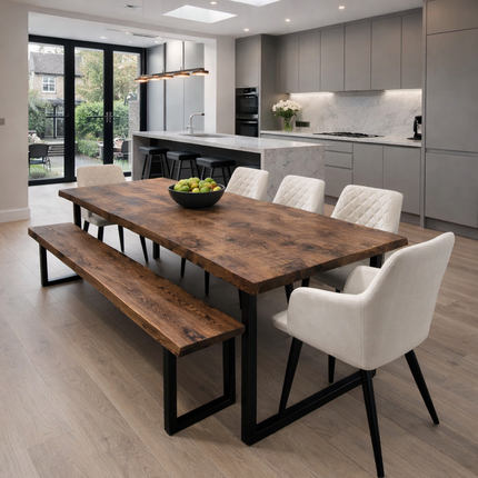 Firsby Live Edge Dining Table with Square Frame Steel Legs