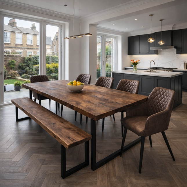Firsby Live Edge Dining Table with Square Frame Steel Legs