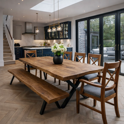 Firsby Live Edge Dining Table X Frame Steel Legs