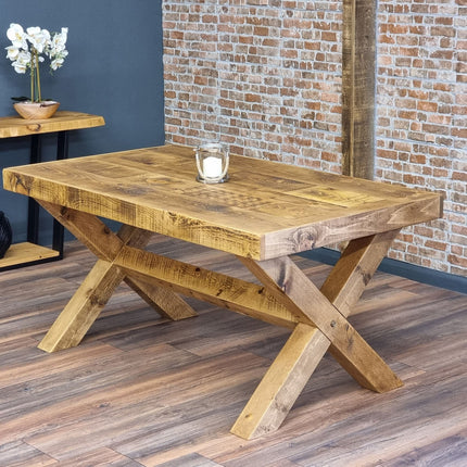 Orby Dining Table with Chunky Style Wooden Legs Handmade Rustic