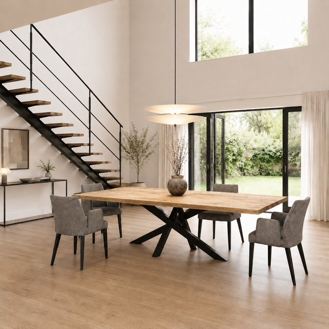 Brigg Straight Edge Rustic Dining Table Steel Crossover Base