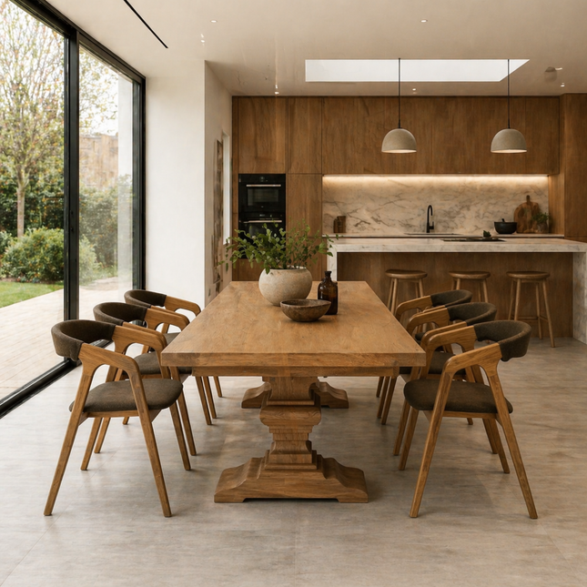 Yarrow Oak Modern Dining Table Wooden Legs