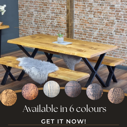 Live Edge Rustic Dining Table with X Frame Steel Legs Cotswold