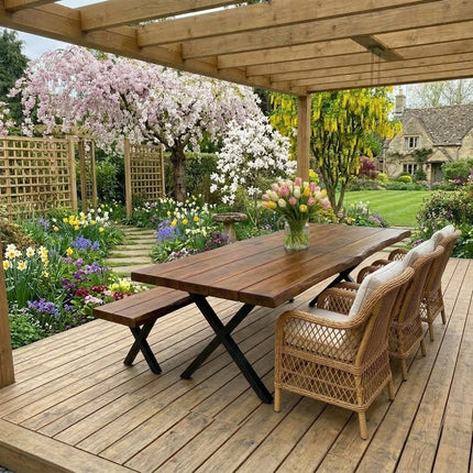 Firsby Outdoor Live Edge Dining Table Rustic Solid Wood Industrial Steel Legs XF Industrial Rustic Wood Cotswold