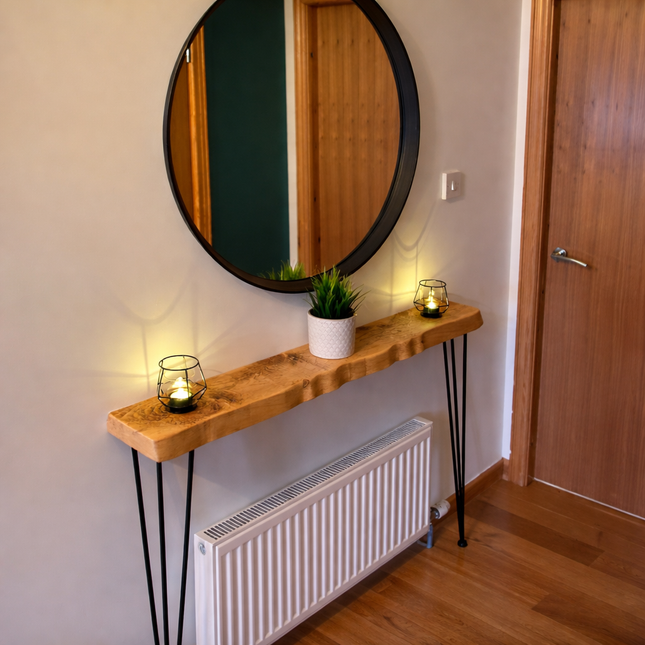 Firsby Live Edge Console Table With Hairpin Legs 19cm Depth
