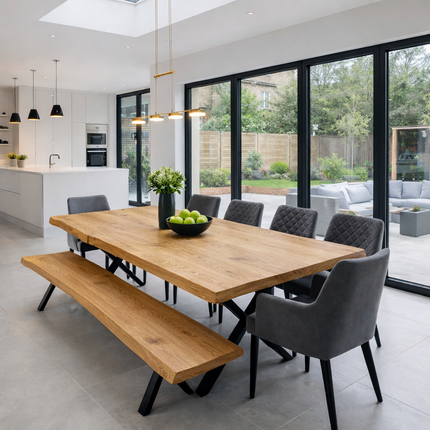 Firsby Live Edge Solid Oak Dining Table Steel Leg
