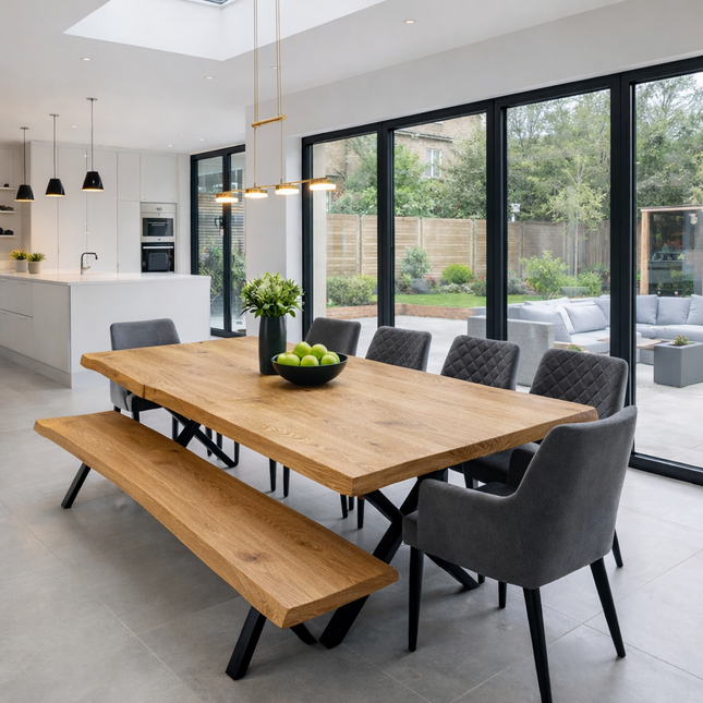 Firsby Live Edge Solid Oak Dining Table Steel Leg