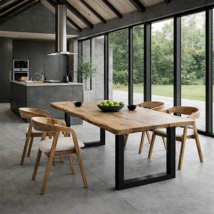 Moffat Live Edge Solid Oak Dining Table Chunky Steel Leg