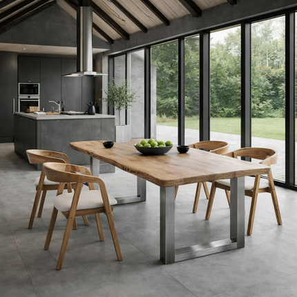 Moffat Live Edge Solid Oak Dining Table Chunky Steel Leg