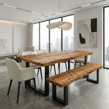 Firsby Live Edge Dining Table with Square Frame Steel Legs