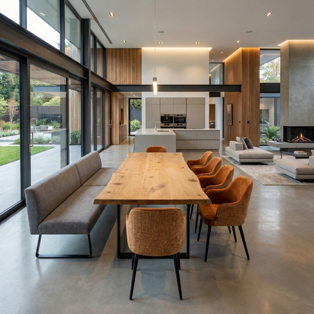Firsby Live Edge Dining Table with Square Frame Steel Legs