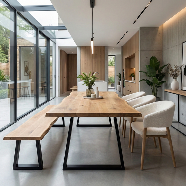 Firsby Live Edge Dining Table with Trapezium Frame Steel Legs