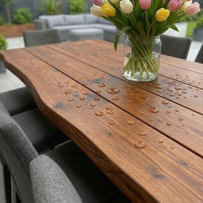 Firsby Outdoor Live Edge Dining Bench Rustic Solid Wood Industrial Steel Legs XF Industrial Rustic Wood Cotswold