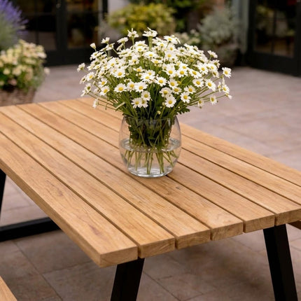 Brigg Outdoor Straight Edge Dining Bench Steel Trapezium Legs