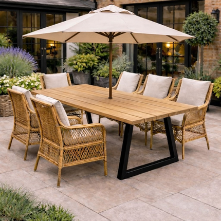 Brigg Outdoor Straight Edge Dining Bench Steel Trapezium Legs