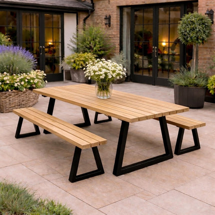 Brigg Outdoor Straight Edge Dining Table Steel Trapezium Legs