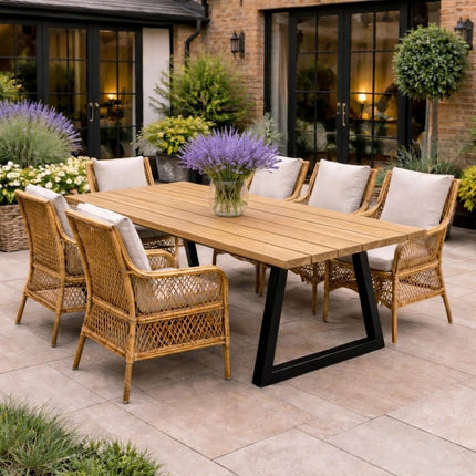 Brigg Outdoor Straight Edge Dining Bench Steel Trapezium Legs