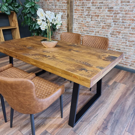 Grantham Thick Dining Industrial Dining Table Trapezium Steel Legs