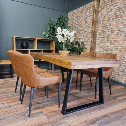 Grantham Thick Dining Industrial Dining Table Trapezium Steel Legs