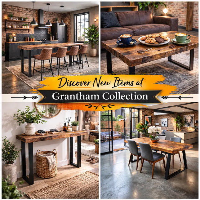 Grantham Star Dining Table Rustic Solid Wood Dining Table Industrial Straight Edge Dining Table Star Steel Base Industrial Rustic Wood