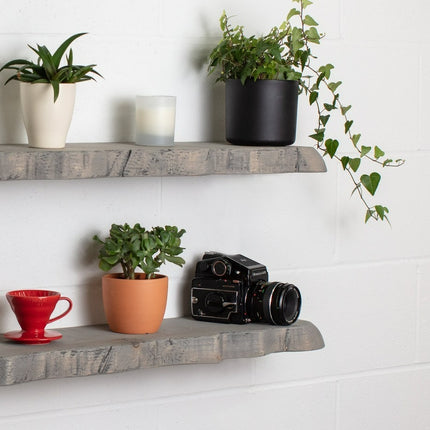 Grey Rustic Floating Shelves Handmade Solid Wood