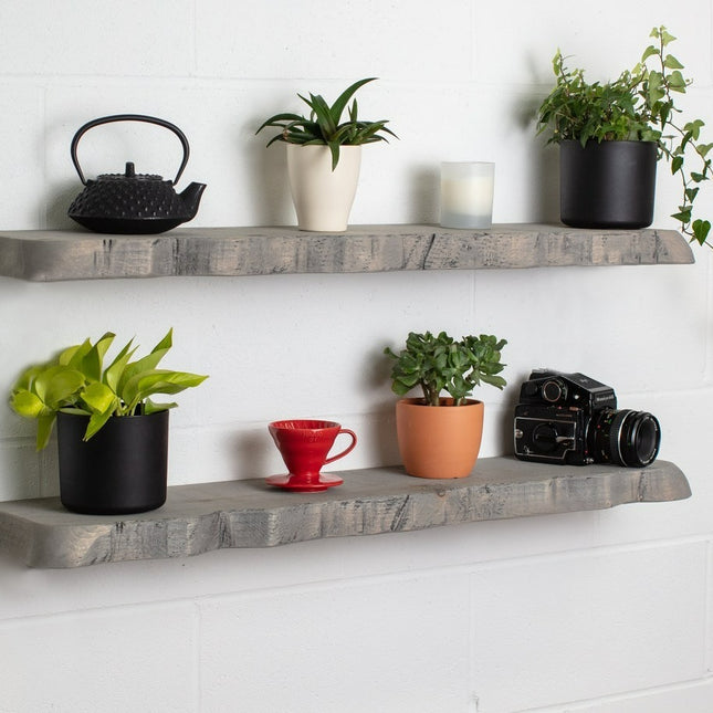 Grey Rustic Floating Shelves Handmade Solid Wood