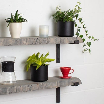 Grey Solid Wood Rustic Shelf Metal Brackets