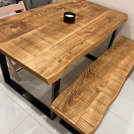 Live Edge Rustic Dining Table with Square Frame Steel Legs Cotswold