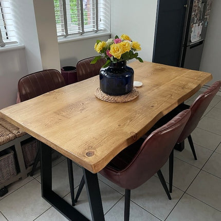 Live Edge Rustic Dining Table with Trapezium Frame Steel Legs Cotswold
