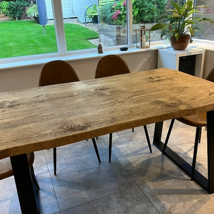 Live Edge Rustic Dining Table with Trapezium Frame Steel Legs Cotswold
