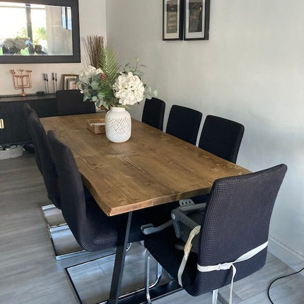 Live Edge Rustic Dining Table with Trapezium Frame Steel Legs Cotswold